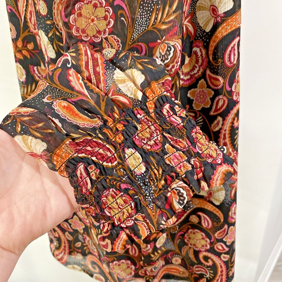 Loft Boho Peasant Style Blouse Size XL Sheer Multicolor Mod Paisley Casual Top - Picture 5 of 13